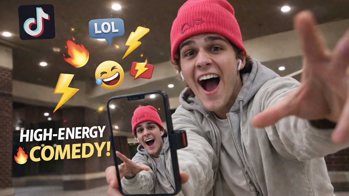 Cuz Ahjah recording TikTok high-energy comedy content