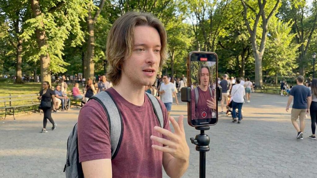 Dylan Tate recording TikTok short-form content