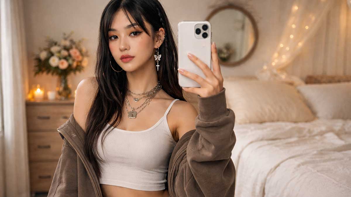 Female lifestyle influencer filming aesthetic daily routine content