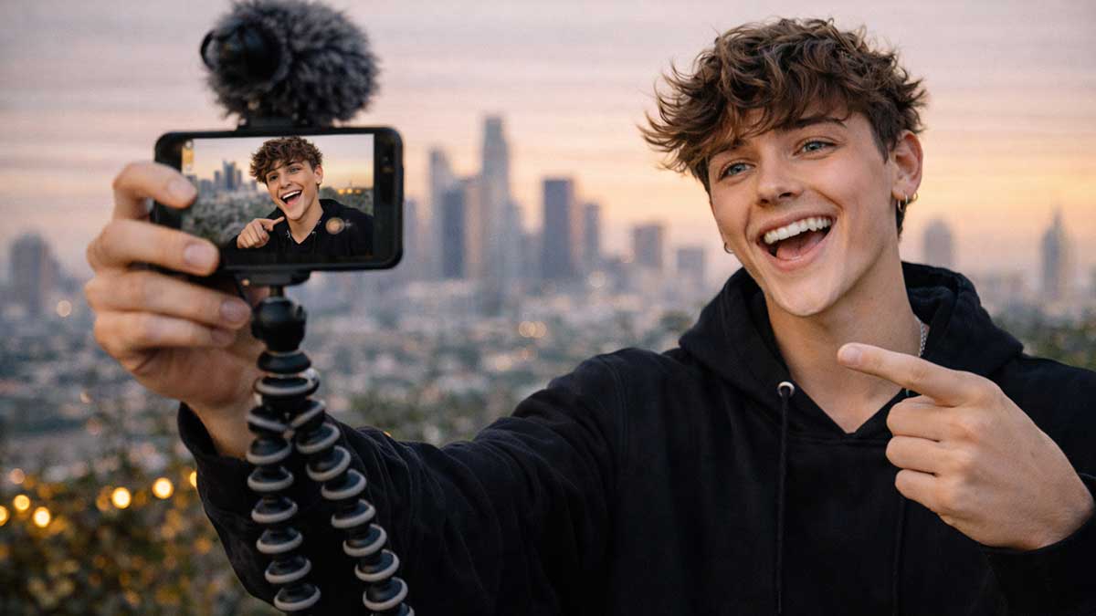 Comedy content creator planning and filming social media videos