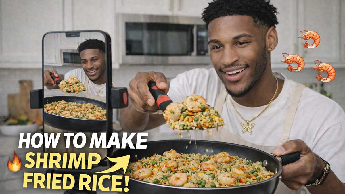 James Shrimp Fried Rice recording TikTok shrimp fried rice content