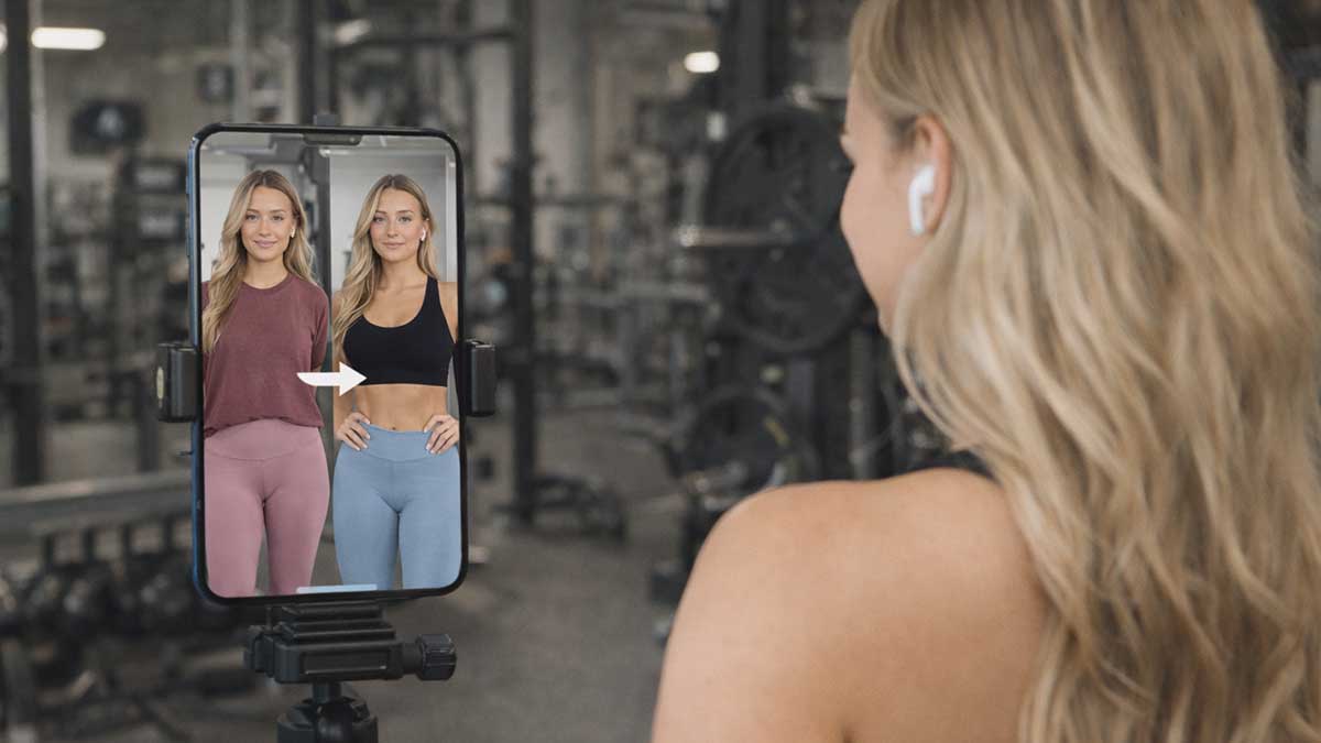 Kasey K Fit recording TikTok workout and transformation videos