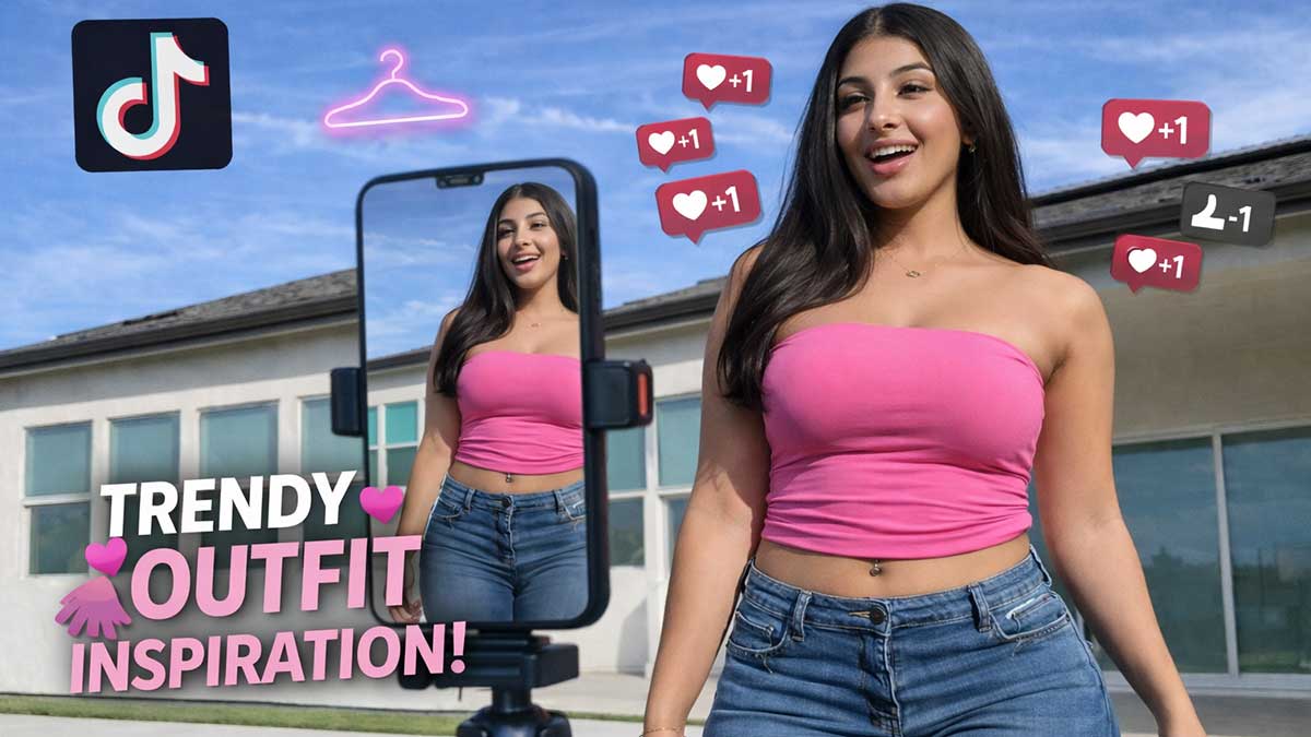 Lena Kadry recording TikTok outfit inspiration content