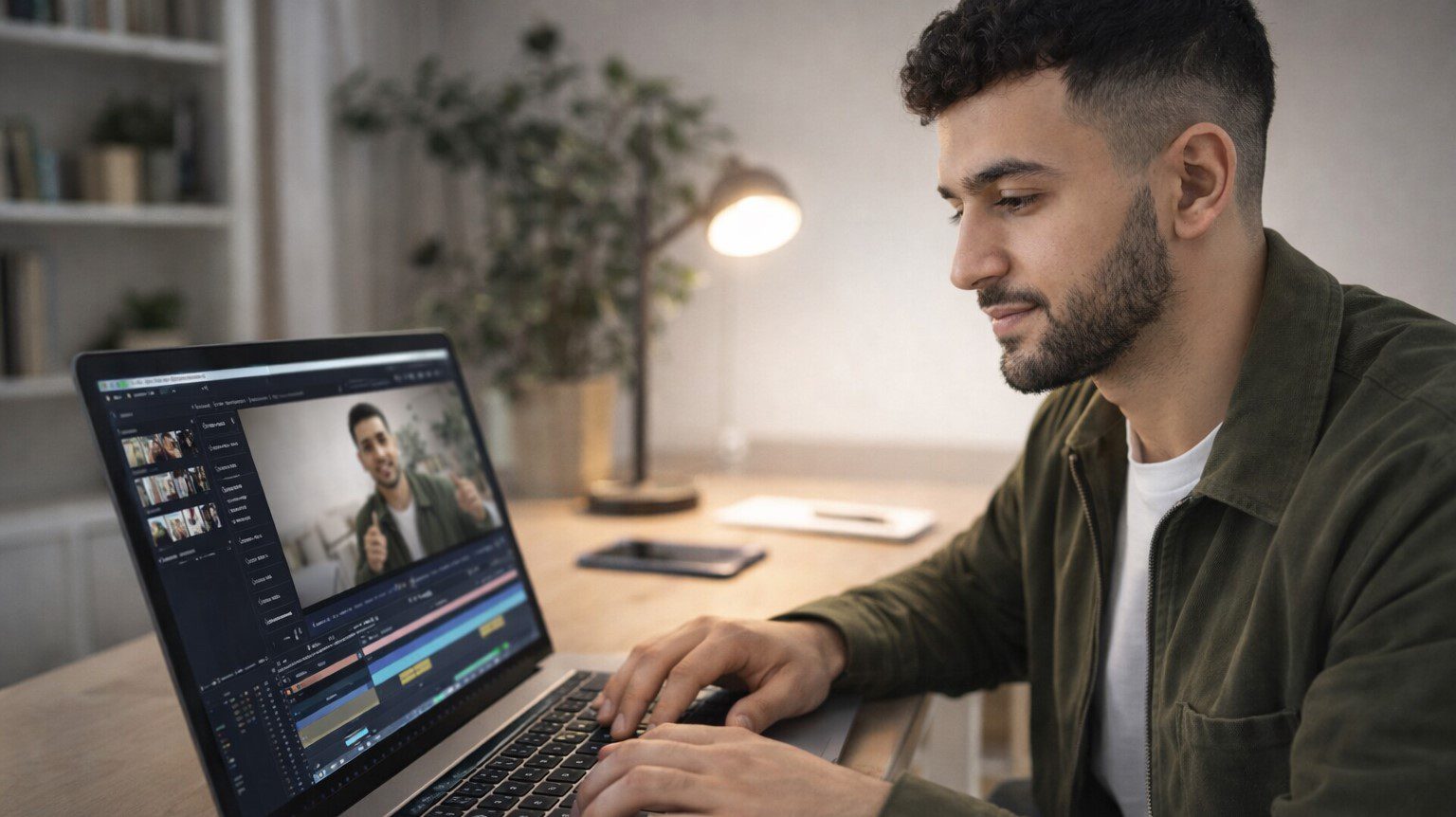 Social media creator working on video content for online platforms