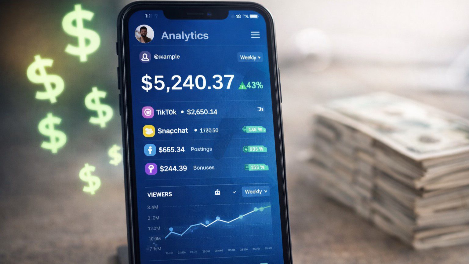 Influencer earnings and social media income concept image