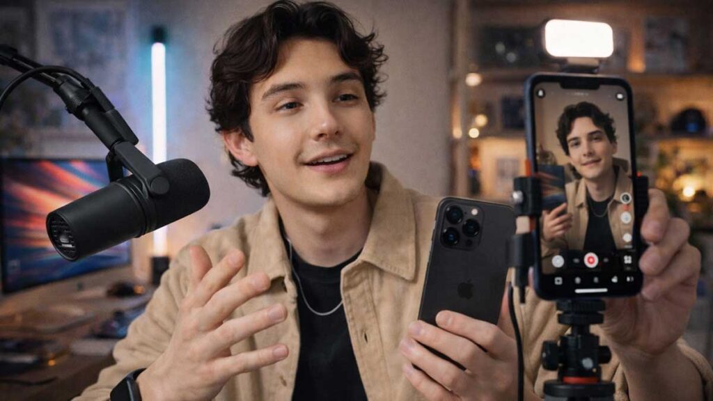 Nathan Espinoza recording TikTok short-form content