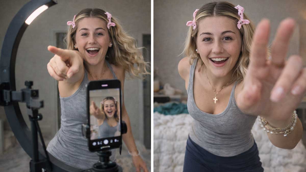 Stella Marie recording TikTok short-form content