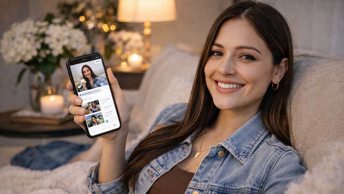 Female lifestyle creator filming casual social media content