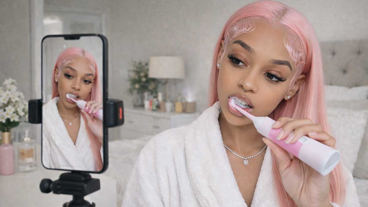 Tishh recording TikTok daily routine content