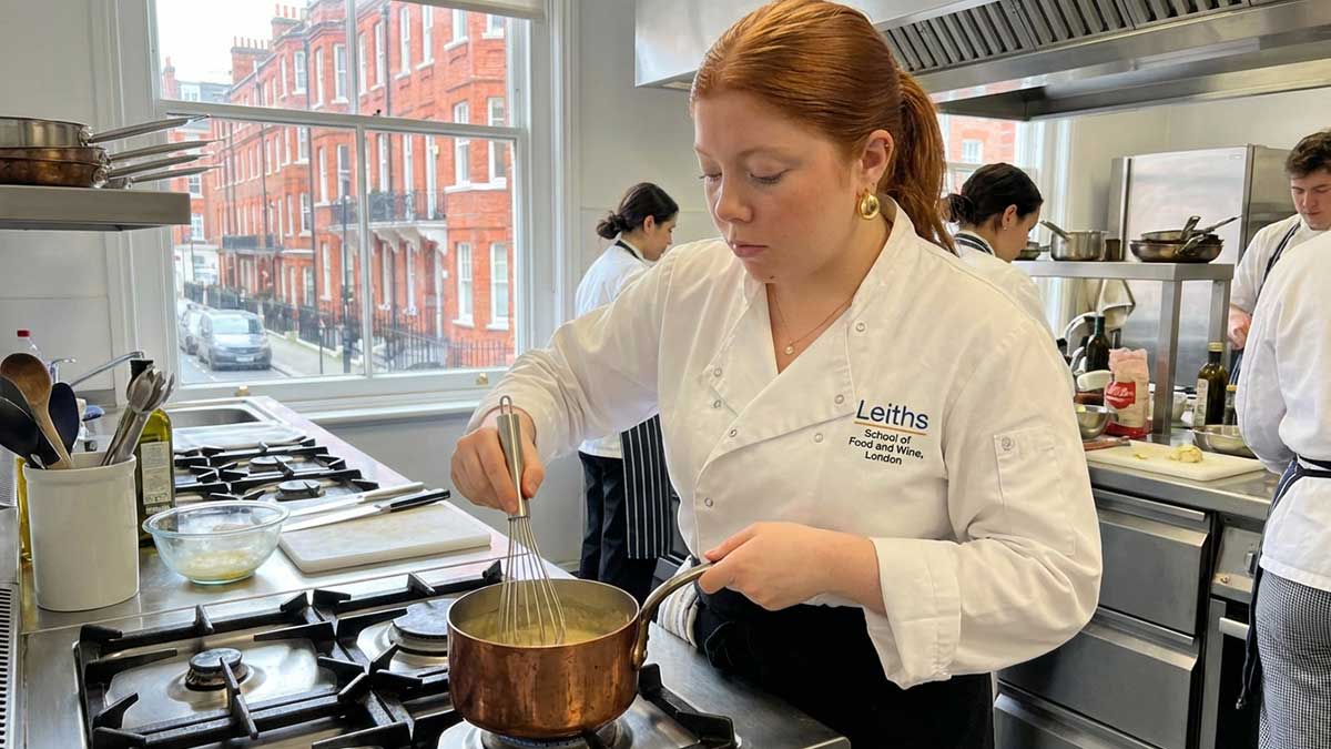 Anna Goff wearing her chef whites at Leiths School of Food and Wine in London