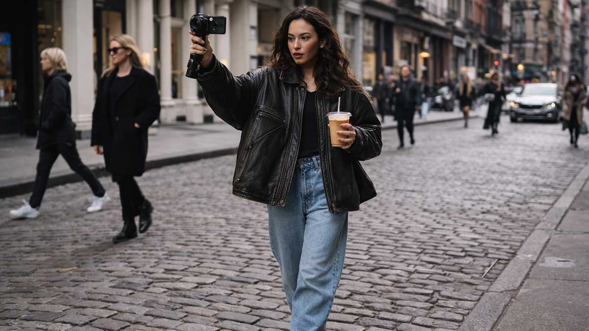 Beca Michie posing in a stylish outfit on a New York City street