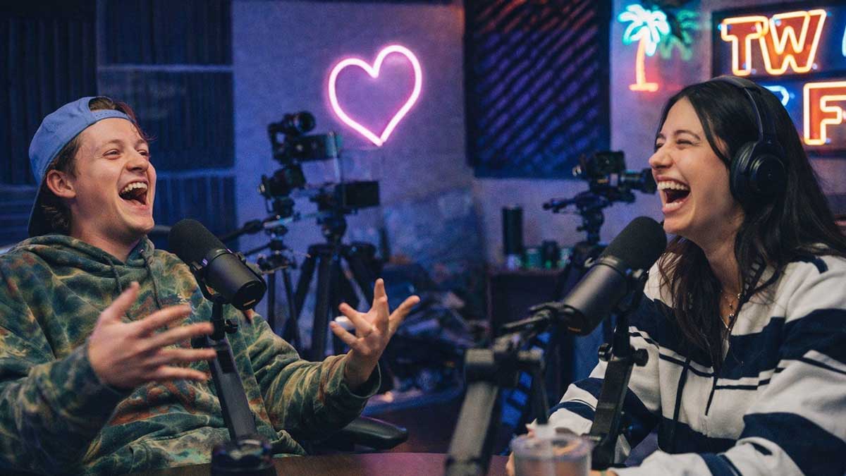 Conner Wood and Brooke Averick recording an episode of their podcast