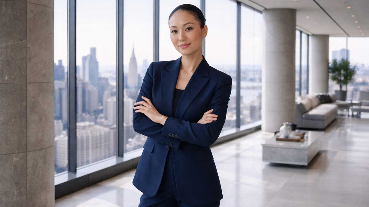 Judy X Kam minimalist corporate outfit selfie