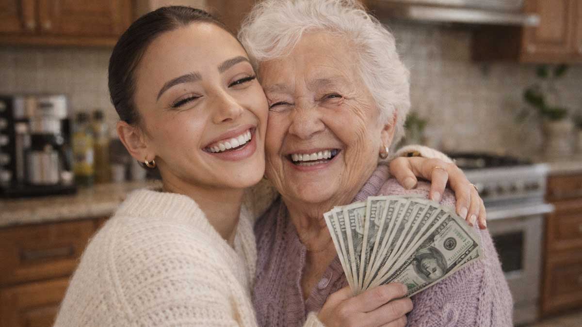 A heartwarming photo of Kaylee Marina hugging her smiling grandmother