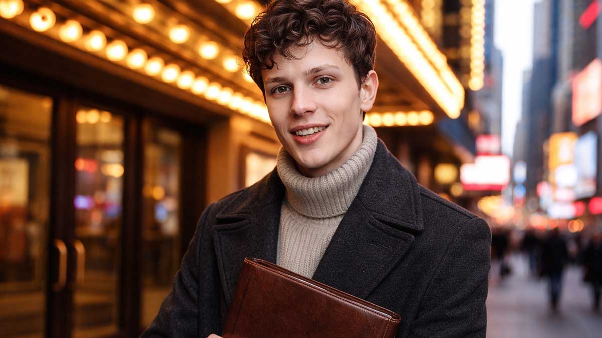 A professional actor headshot of Luke Preute side by side with his resume