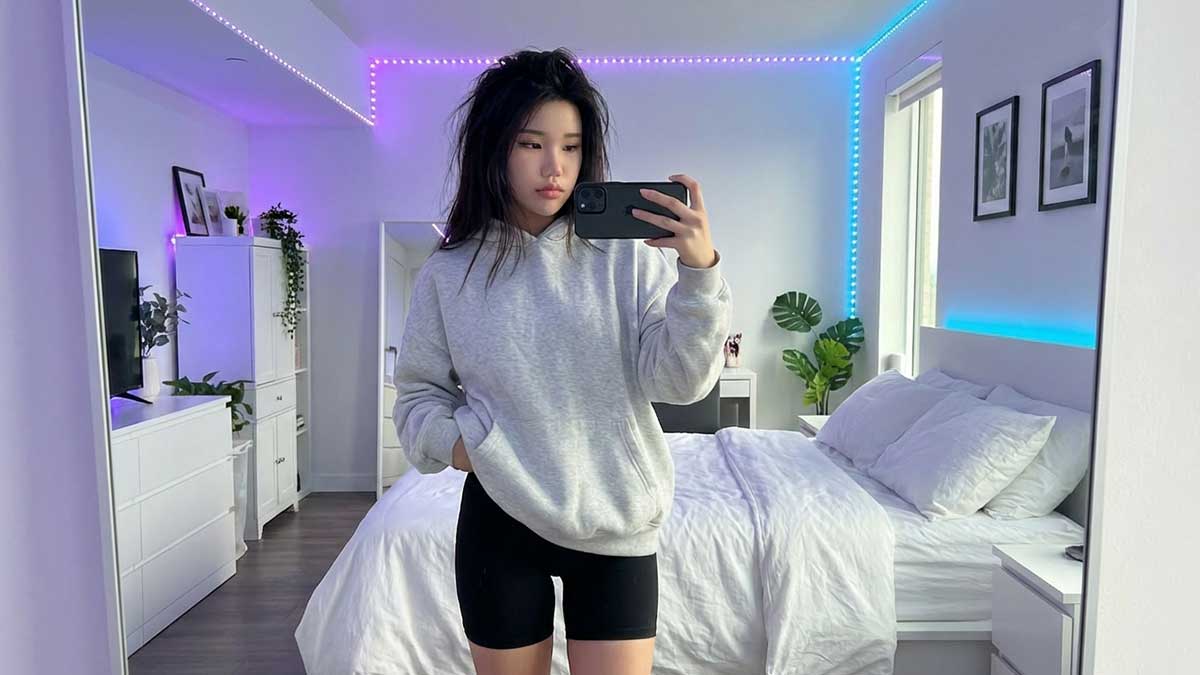 A candid mirror selfie of Hannah Kae