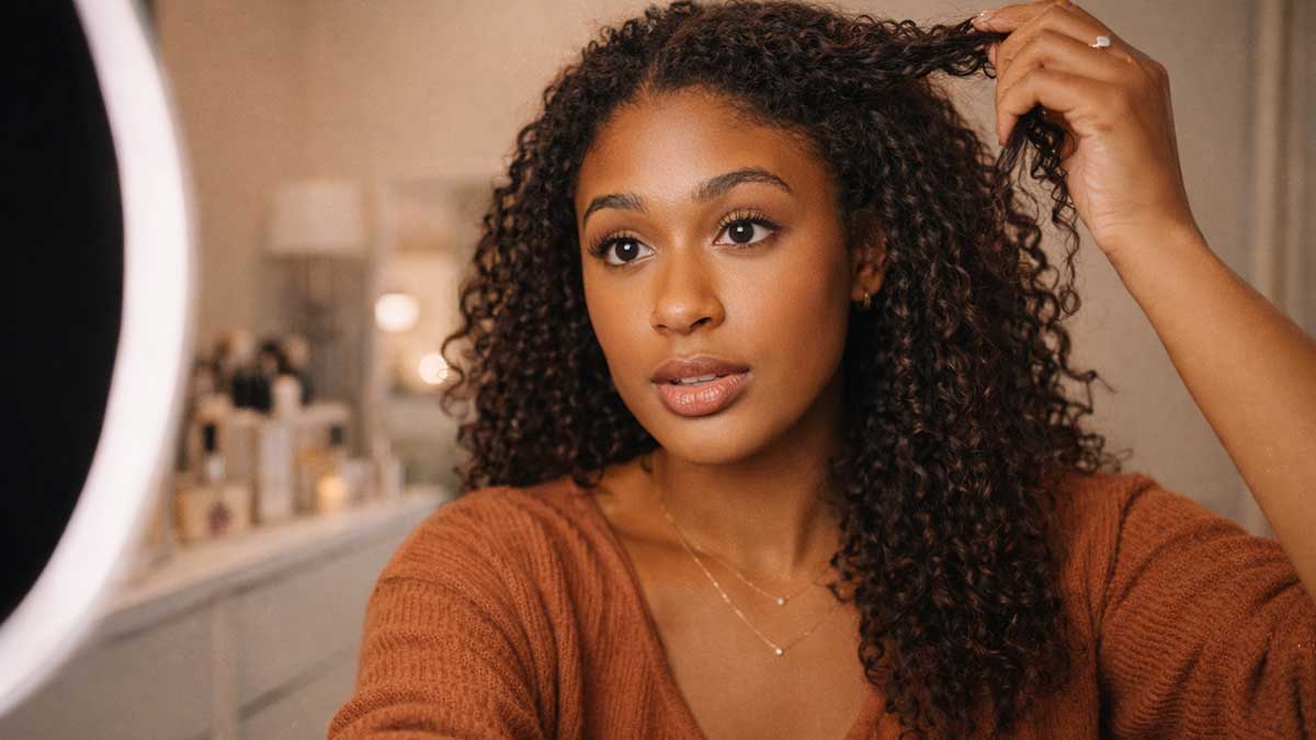 Bria Jones recording an aesthetic beauty and natural hair vlog for her social media channels